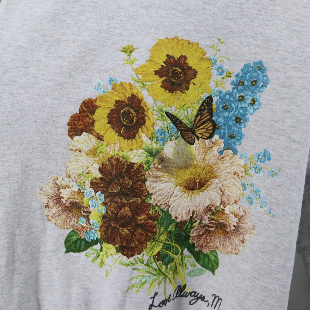 Petals and Peacocks Sweatshirt Mens Medium Floral Butterfly Gray Modern Good - Picture 3 of 7